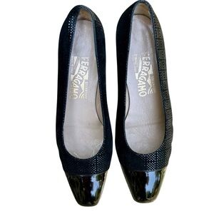 Salvatore Ferragamo Miria Nero Pebble Suede & Patent Calf Pumps